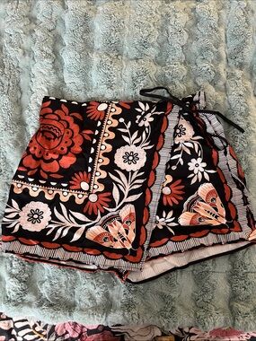 Amazon Black Red and White Floral Wrap Skort
